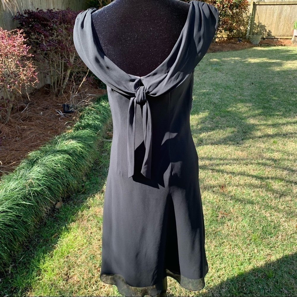 BICE black drape cowl neck sleeveless empire waist beaded fit and flare dress - Picture 8 of 12